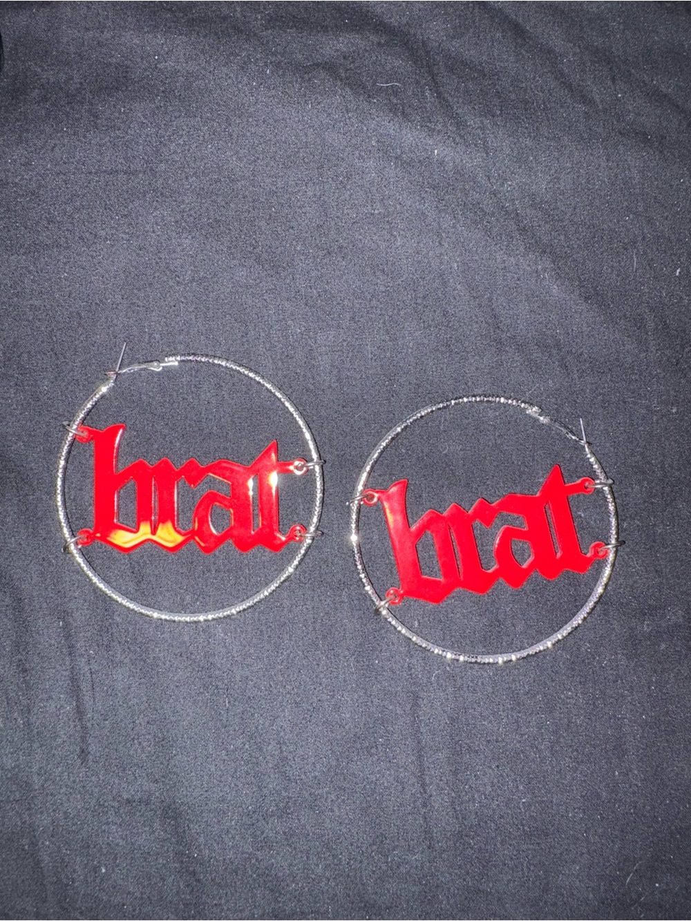 Spencer's Red "brat" Hoop Earrings